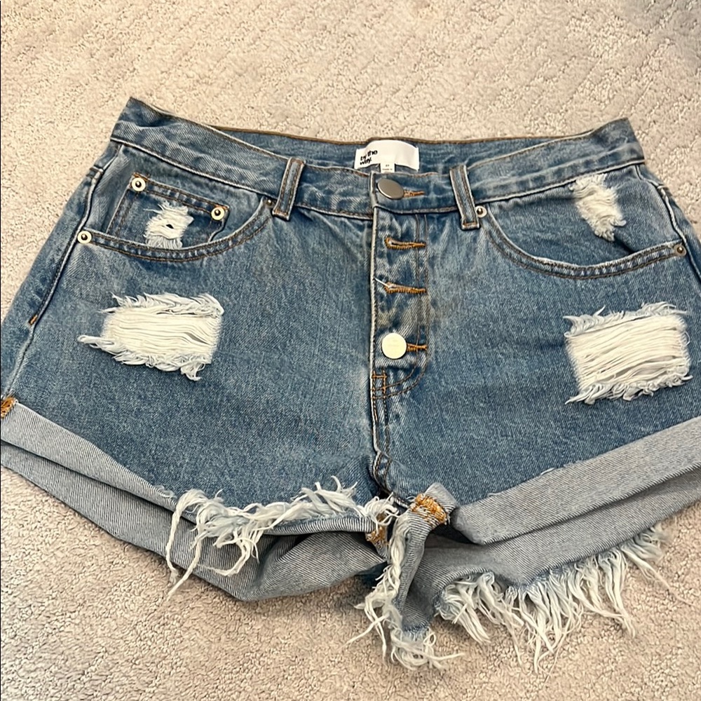 By the Way high waist button front denim shorts